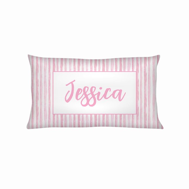 Little Girls Pink Watercolor Stripes Pillow Case (Creator Uploaded)