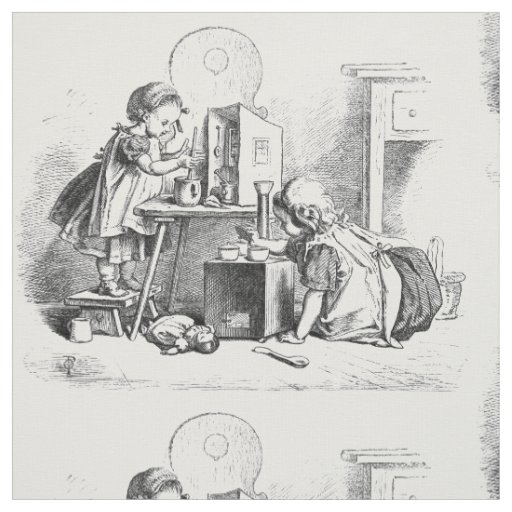 Little girls playing house etching textile fabric