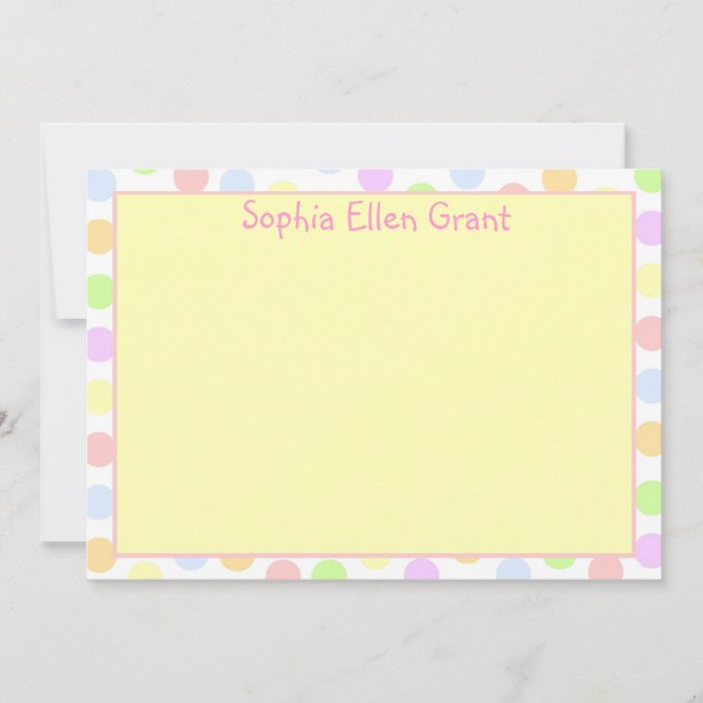 Little Girls Polka Dot Pastel Stationery Note Card (Front)