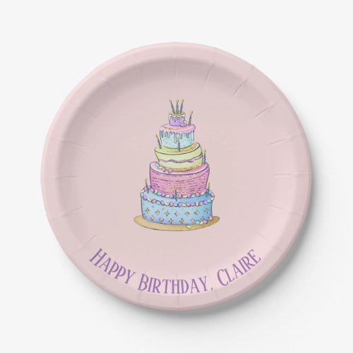 Little Girls Princess Birthday Cake Paper Plates