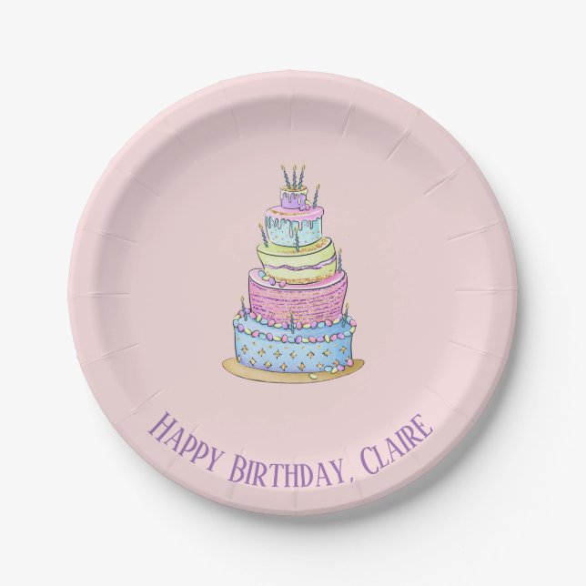 Little Girl's Princess Birthday Cake Paper Plates (Front)