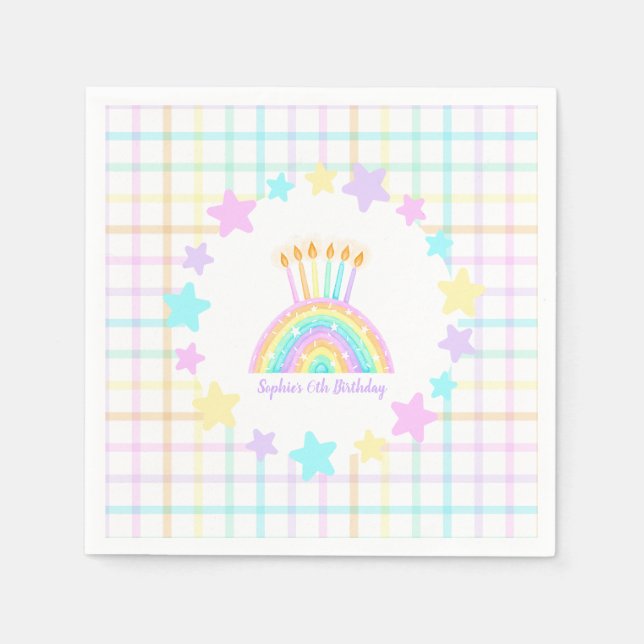 Little Girl's Rainbow Birthday Party Napkins (Front)