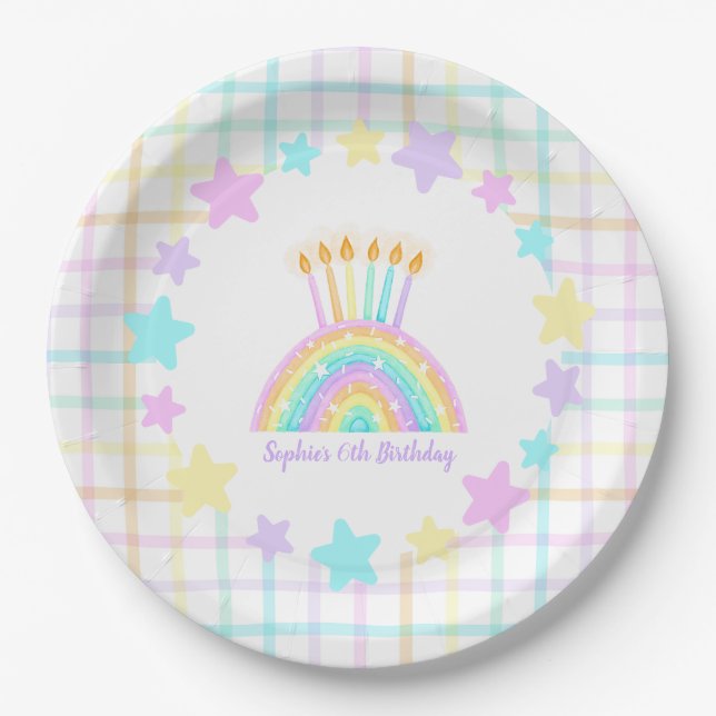 Little Girl's Rainbow Birthday Party Paper Plates (Front)