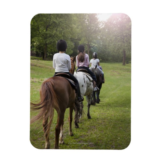 Little girls riding horses magnet (Vertical)