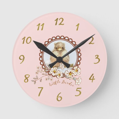 Little Girls Room Baby Robin with Field Flowers  Round Clock