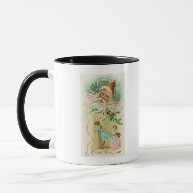 Little Girls Spying through Bedroom Door Mug (Left)