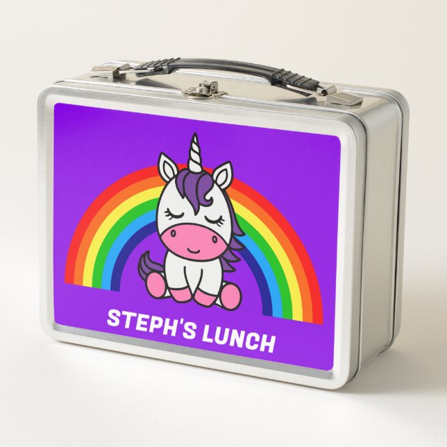 Little Girls Unicorn Back To School Metal Lunch Box (Front)