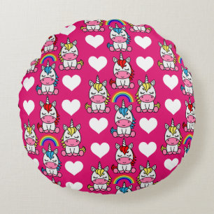Little Girls Unicorn Pony Round Pillow