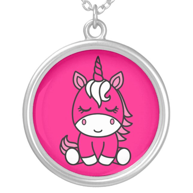 Little Girls Unicorn Pony Silver Plated Necklace (Front)