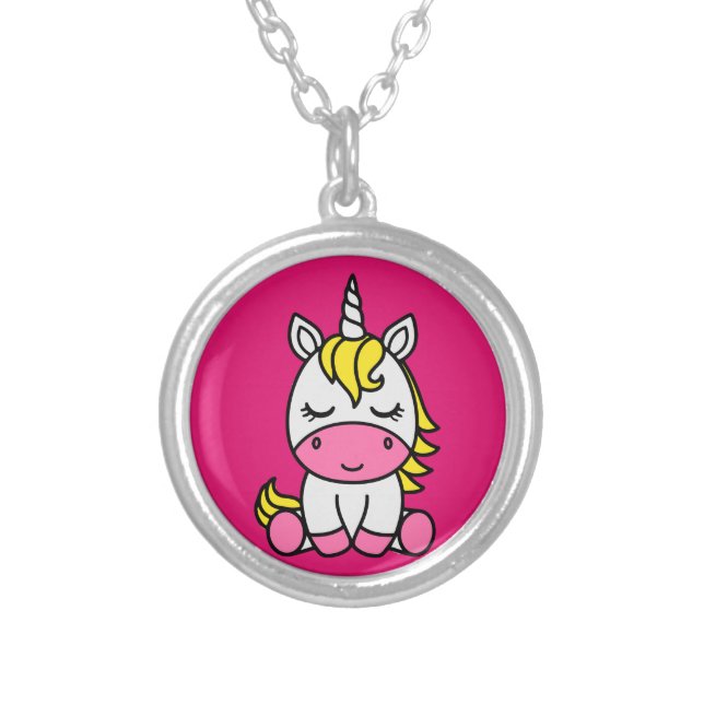 Little Girls Unicorn Pony Silver Plated Necklace (Front)