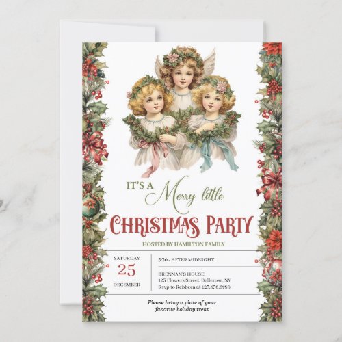 Little girls Victorian Angels Christmas party Invitation