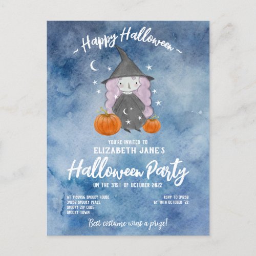 Little Girls Watercolour Halloween Party Invite