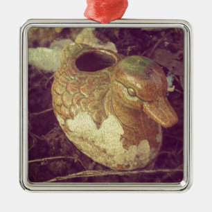 Little Glass Pie Duck Sitting in a Garden Metal Ornament