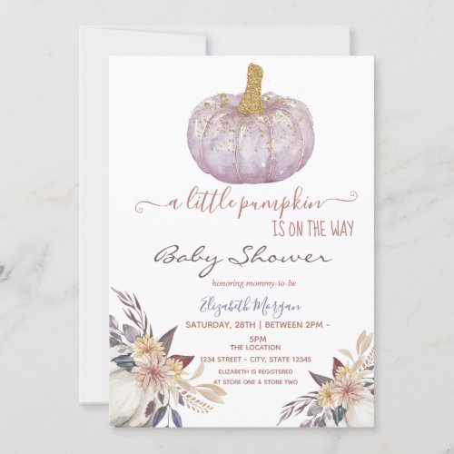 Little Glitter Pumpkin Flowers Baby Shower   Invitation