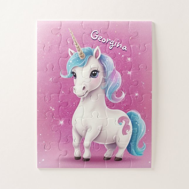 Little Glitter Unicorn Personalized Kids Jigsaw Puzzle (Vertical)