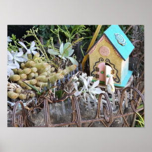 Little Gnome Home aqua roof in the Woods Poster