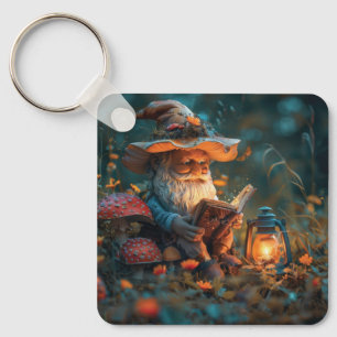 Little gnome reading a book keychain