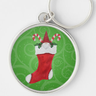 Little Gnome Red Hat White Beard Stocking Green Keychain