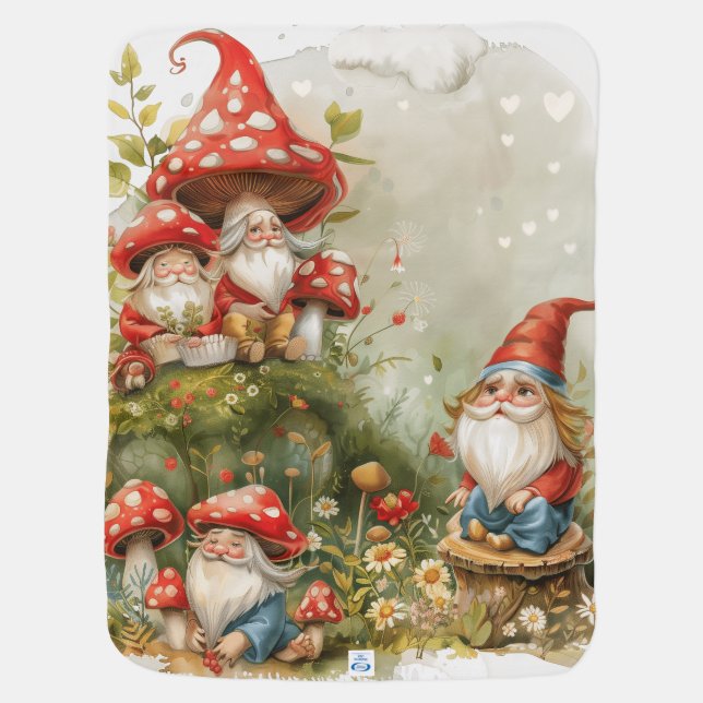 Little Gnomes & Toadstools Digital Art Baby Blanket (Back)