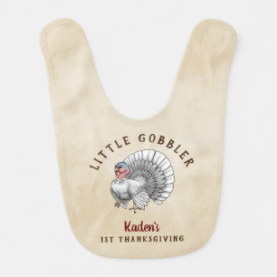 "Little Gobbler" White Turkey Thanksgiving Bib