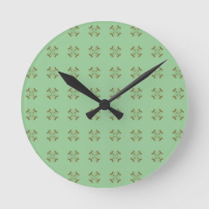 Little Gold Flowers on Mint Round Clock