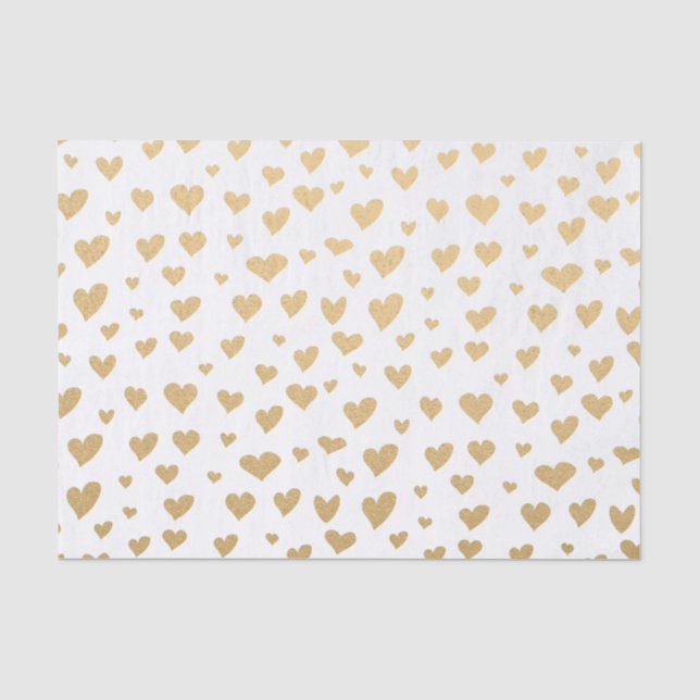 Little Gold Hearts on Snow White Background Tissue Paper (Front)