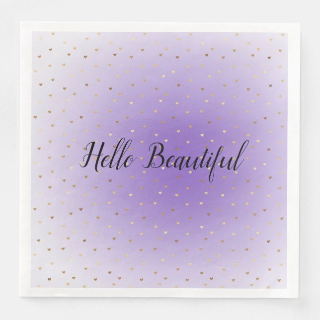 Little Gold Hearts Purple Ombre Paper Dinner Napkins (Front)