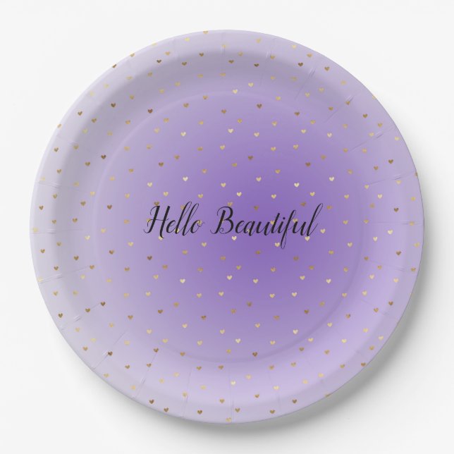 Little Gold Hearts Purple Ombre Paper Plates (Front)