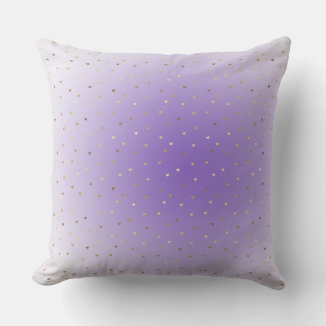 Little Gold Hearts Purple Ombre Throw Pillow (Front)