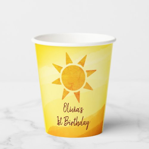 Little Gold Sunshine Boho Birthday Paper Cups