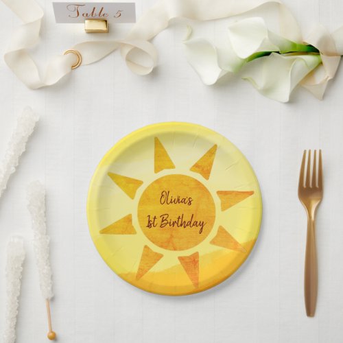 Little Gold Sunshine Boho Birthday Paper Plates