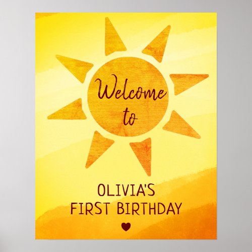 Little Gold Sunshine Boho Birthday Welcome Poster