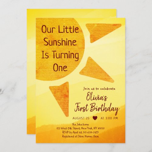 Little Gold Sunshine Modern Boho Birthday Invitation