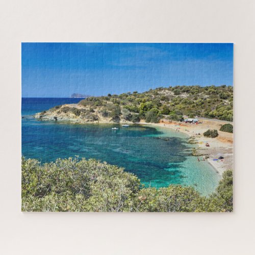 little golden beach in Sardinia turquoise water Jigsaw Puzzle