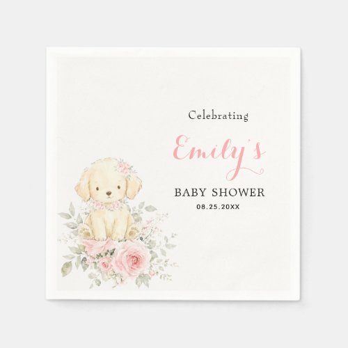 Little Golden Girl shower Retriever Puppy Floral  Napkins