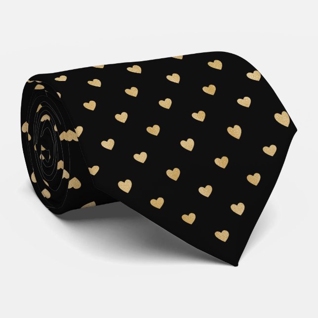  Little Golden Glitter Hearts Pattern Neck Tie (Rolled)