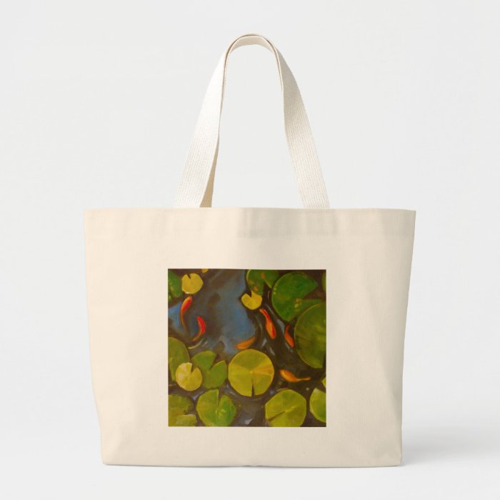 Little Goldfish Koi in Pond with Lily Pads Tote Bags