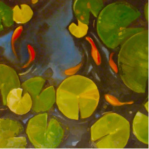 Little Goldfish Koi in Pond with Lily Pads Statuette