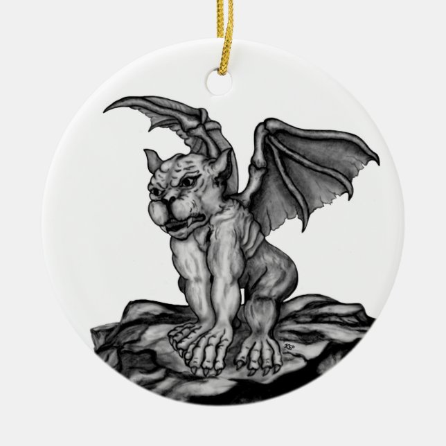 Little Golem Gargoyle Ceramic Ornament (Front)