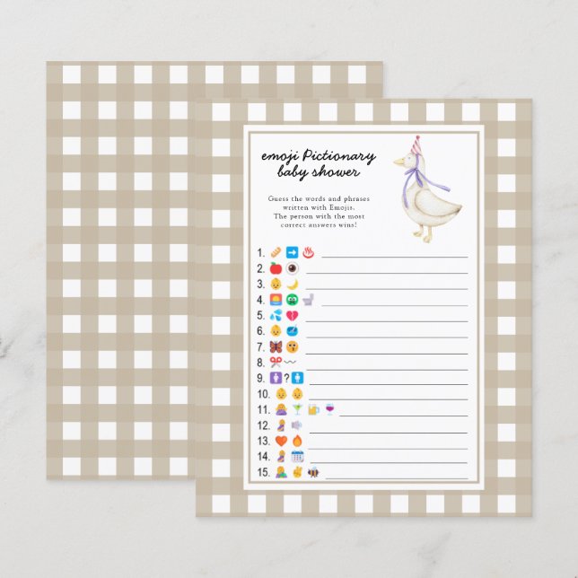 Little goose baby shower - emoji pictionary game (Front/Back)