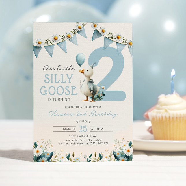 Little Goose Blue Boy 2nd Birthday Invitation (Creator Uploaded)