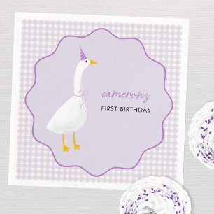 Little Goose Gingham First 1st Birthday Napkins
