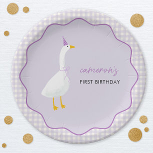 Little Goose Gingham First 1st Birthday Paper Plates