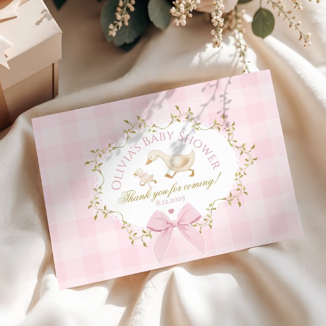 Little Goose Pink Bow Baby girl Shower Thank You Card (Creator Uploaded)