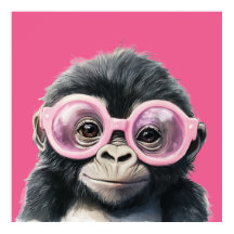 Little Gorilla with Pink Glasses Poster