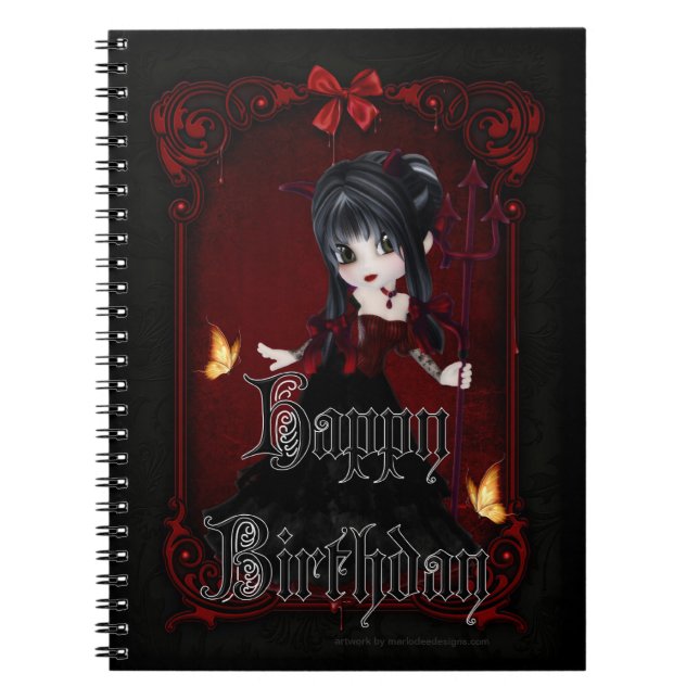 Little Goth Devil Girl Happy Birthday Note Book (Front)