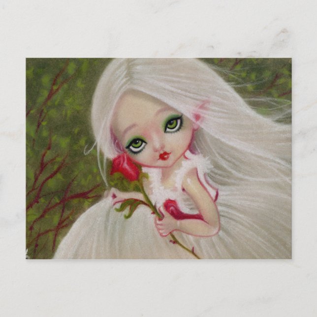 Little Gothic Beauty Red Rose Greeting POSTCARD (Front)