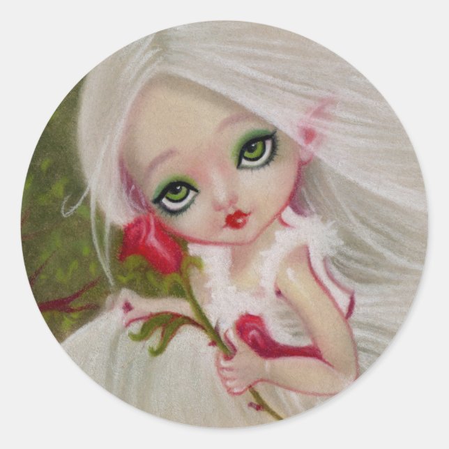 Little Gothic Beauty Red Rose Greeting STICKER (Front)