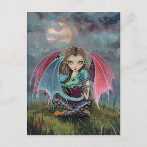 Little Gothic Fairy and Dragon Fantasy Art Postcard