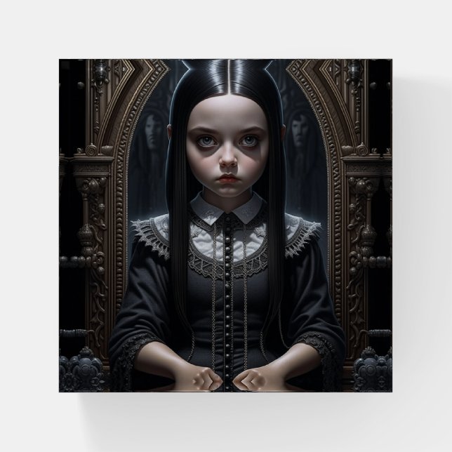 Little Gothic Girl Haunting Ai Art Halloween Paperweight (Front)